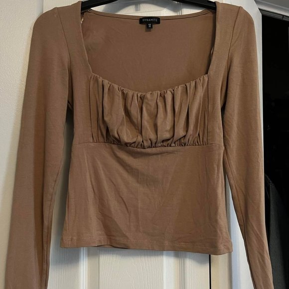 Dynamite Long Sleeve Nude Ruched Top - Picture 1 of 3